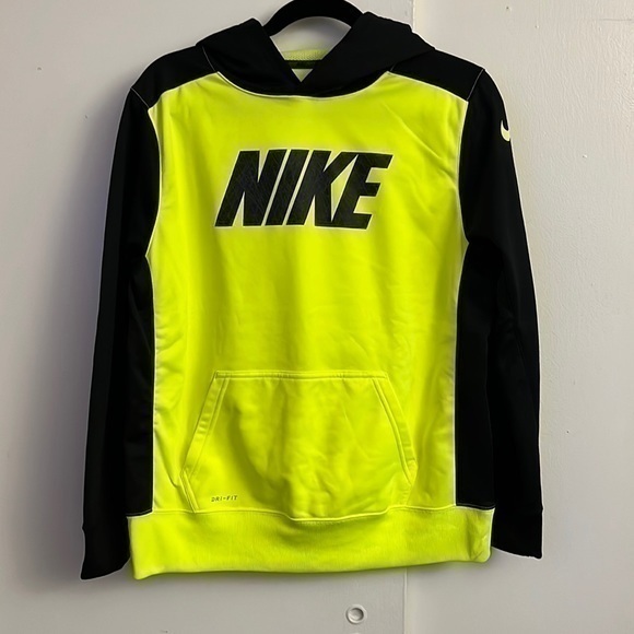 Nike Dri Fit Body Lining youth Thermal Hoodie Size XL Lime Green & Black E2 - Picture 1 of 5